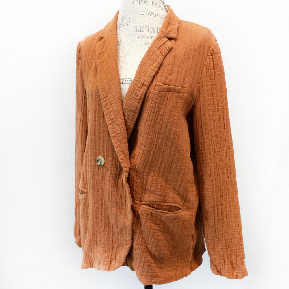 Daniel Rainn Brown Rayon Blazer Jacket Quilted Gauze Casual Minimalist Large